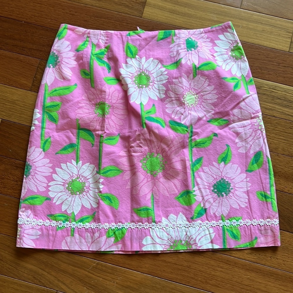 Pink Floral Cotton A-Line Skirt